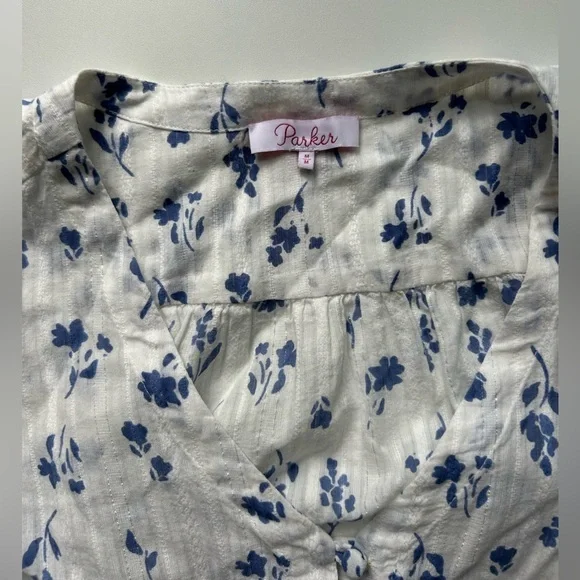 PARKER Payton Illusion Stripe Floral Blouse White Floral Coquette Cottagecore m - Picture 7 of 8